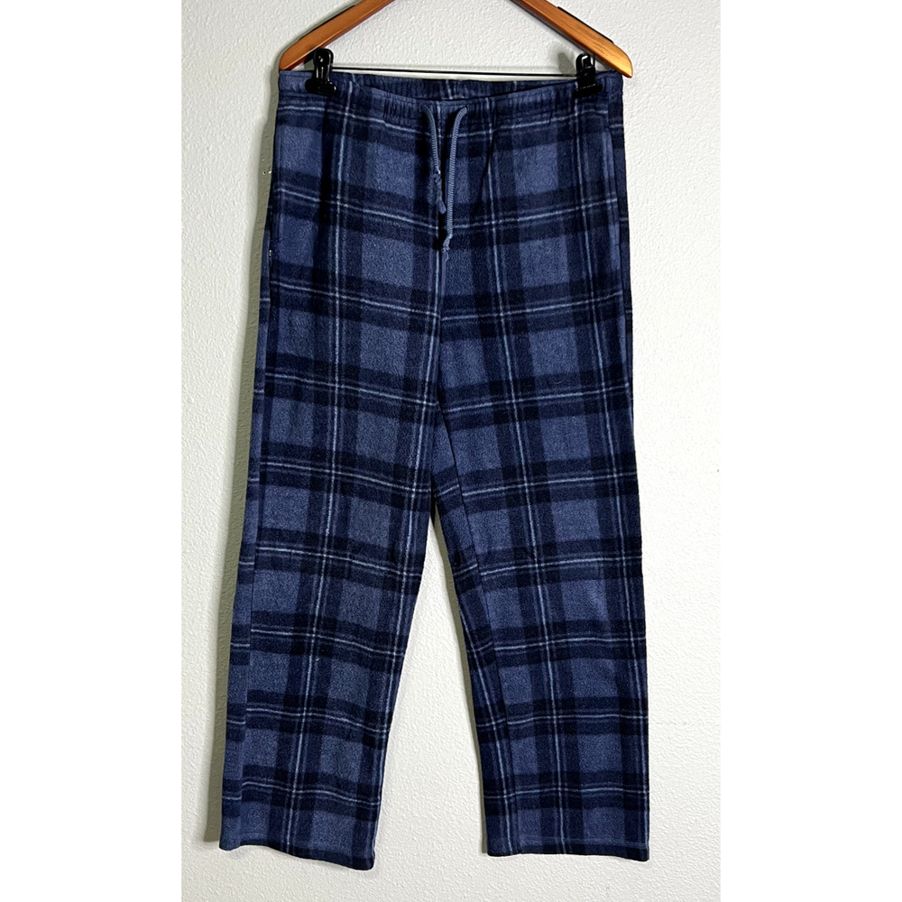 Old Navy Flannel Pajama Pants Mens Small Blue Check Plaid 100%‎ Polyester Fleece